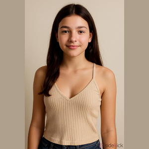 Aerie cropped beige ribbed top with spaghetti straps, lace back, XS, NWT